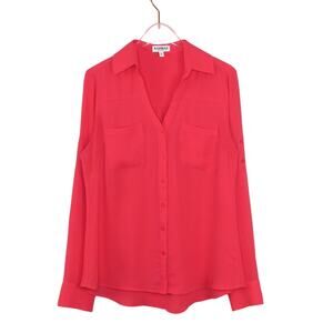 Express The Portofino Shirt Bright Pink Long Sleeve Button Down Blouse XS Barbie